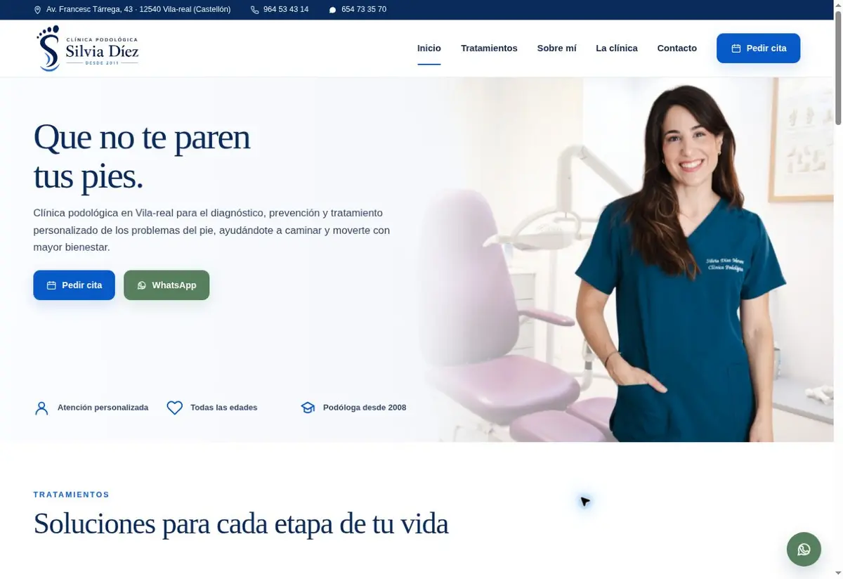 Web profesional de la Clínica Podológica Silvia Díez en Vila-real